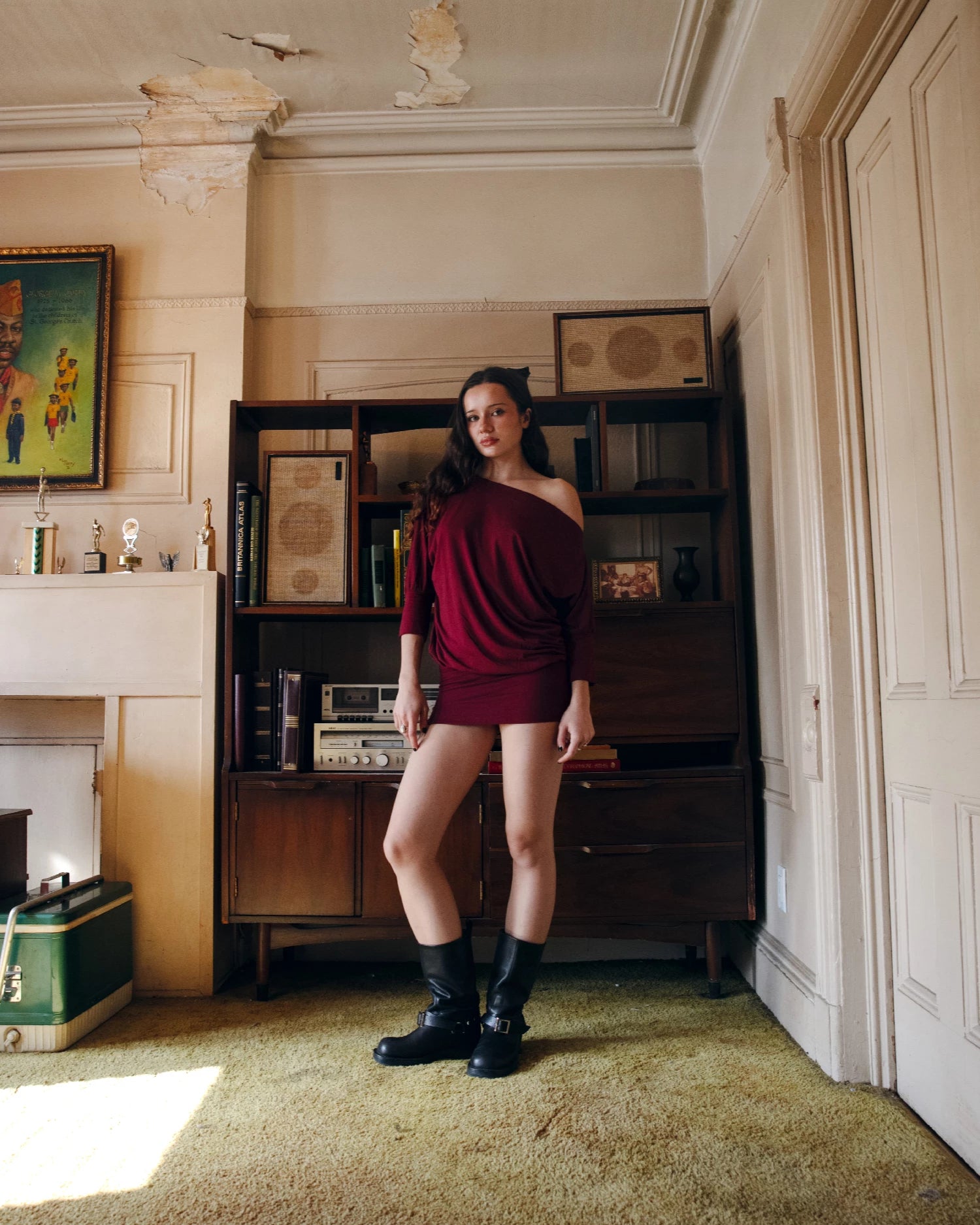 3/4 SLEEVE BOAT NECK OVERSIZE DRESS