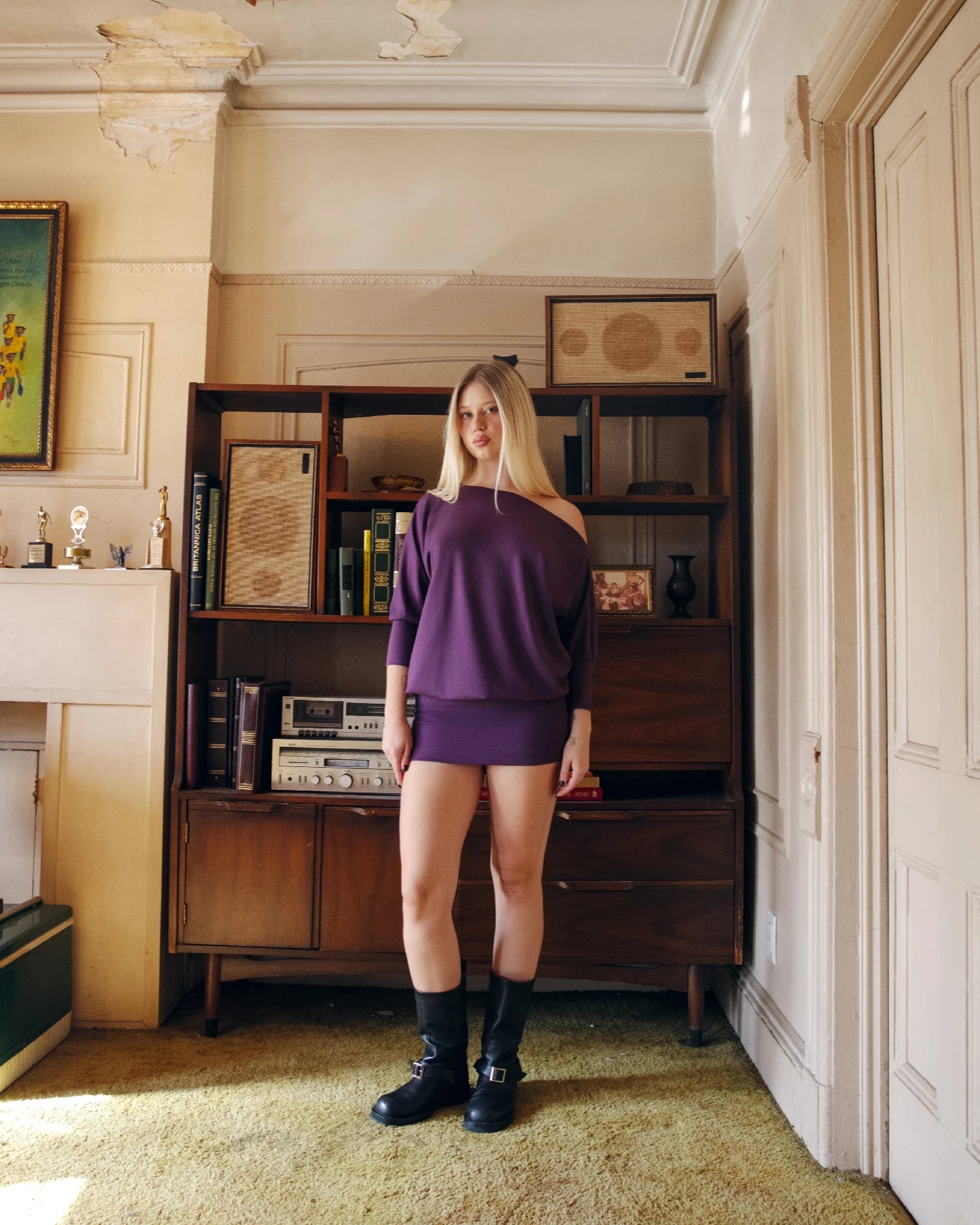 3/4 SLEEVE BOAT NECK OVERSIZE DRESS