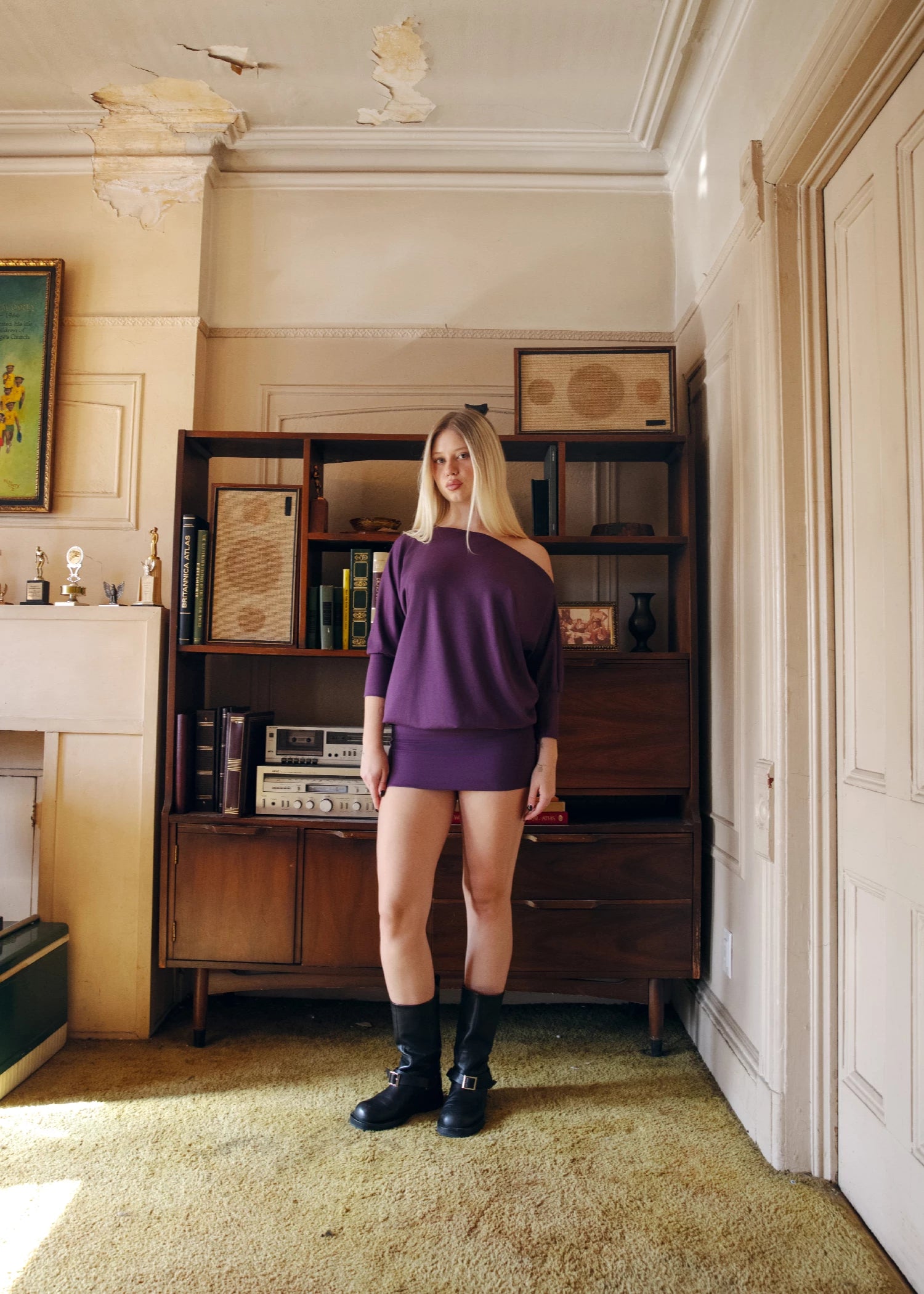 3/4 SLEEVE BOAT NECK OVERSIZE DRESS