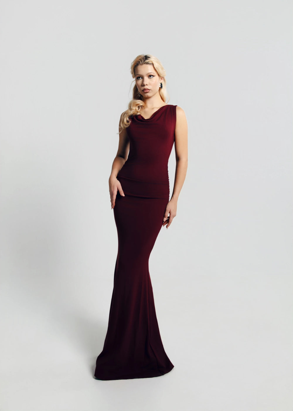 backless draped maxi dress Halter Draped Backless Maxi Dress Brown