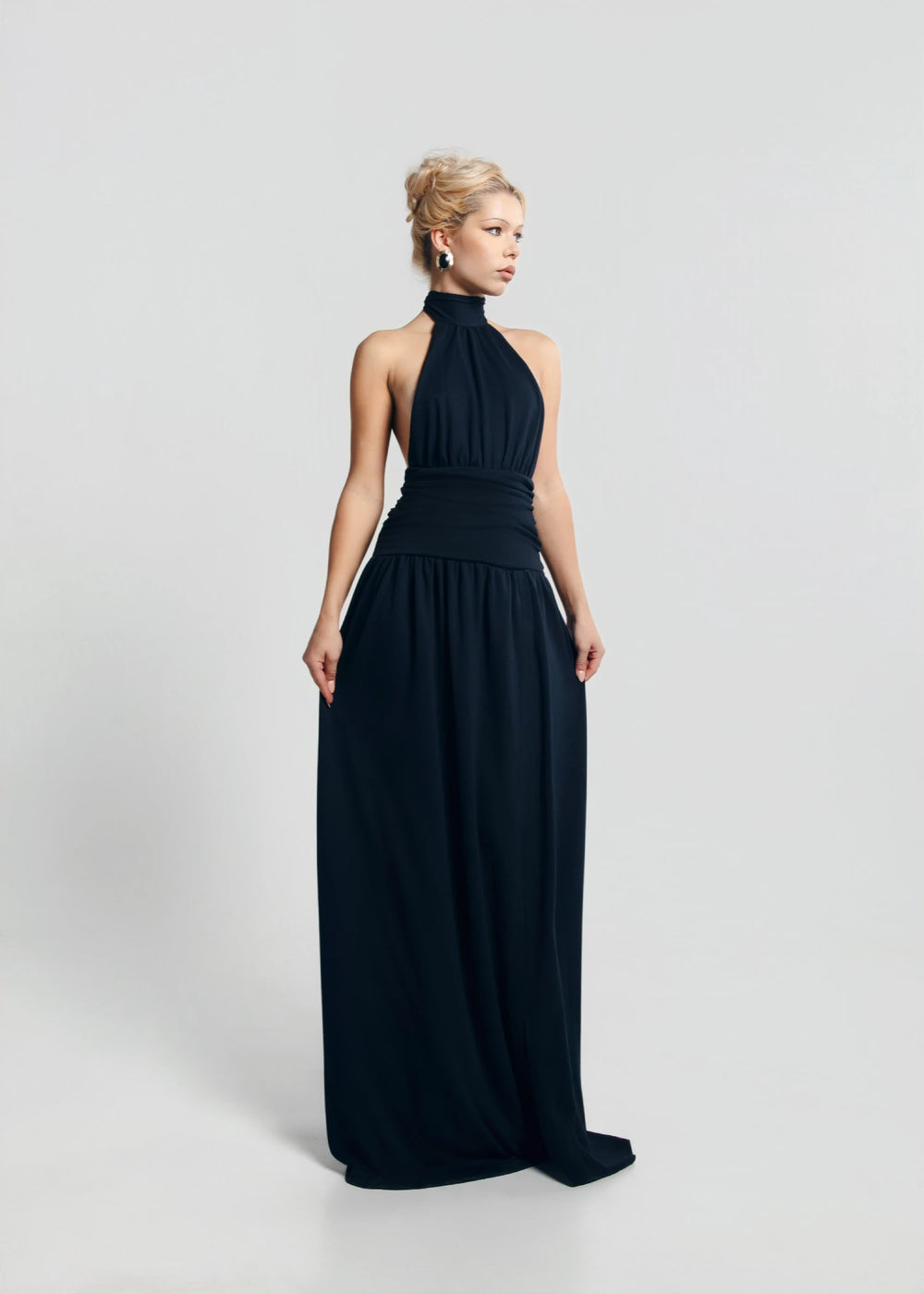 maxi length halter neck slit leg black dress Black Halter Maxi Dress - Halter Maxi Dress - Mermaid Maxi Dress