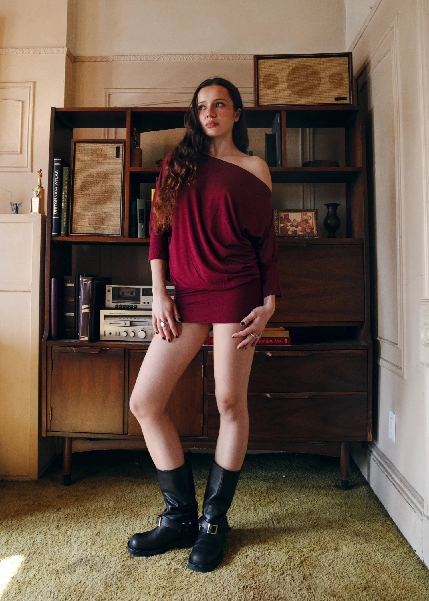 3/4 SLEEVE BOAT NECK OVERSIZE DRESS