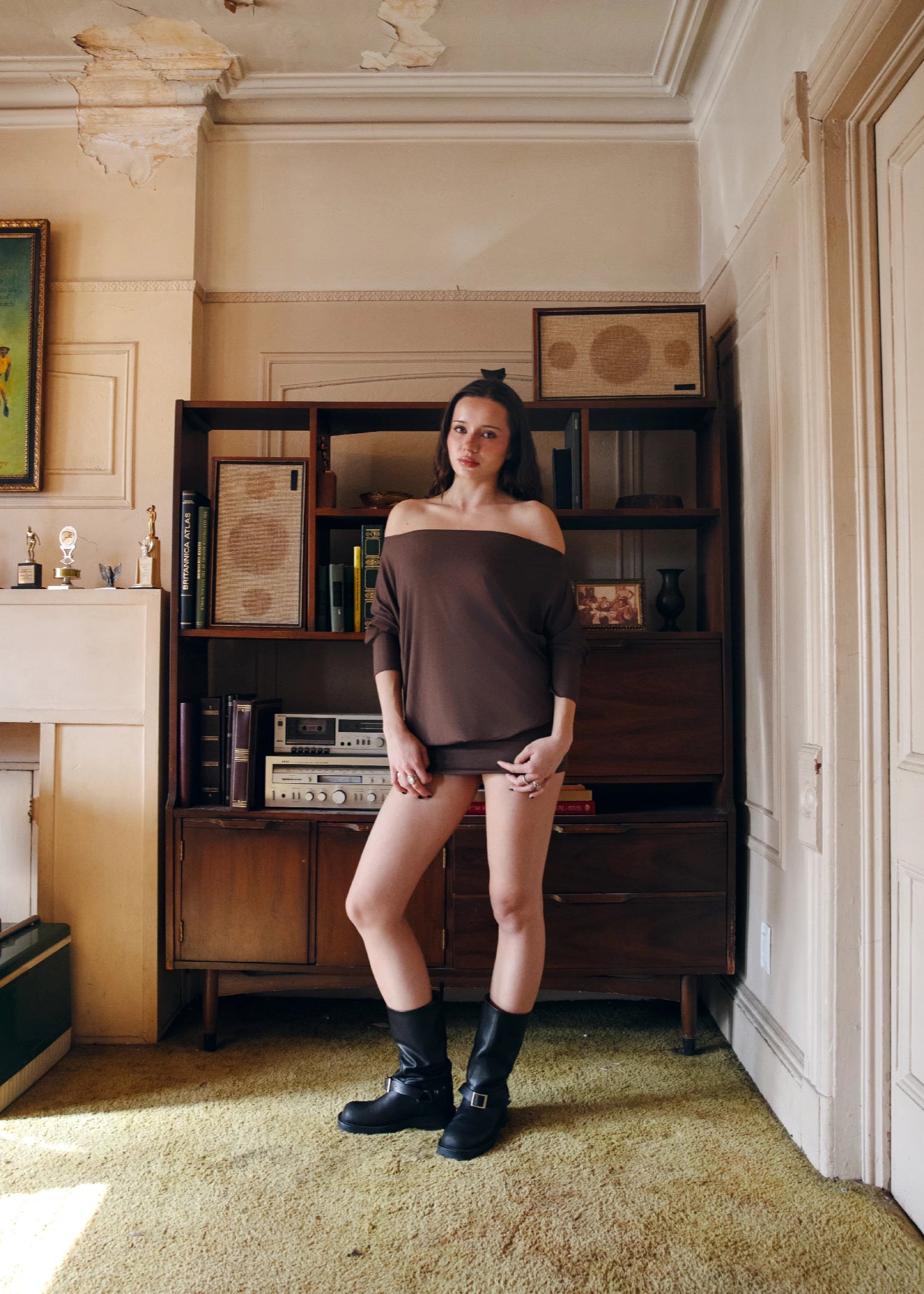 3/4 SLEEVE BOAT NECK OVERSIZE DRESS